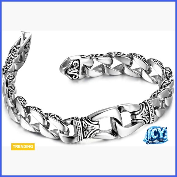 Stainless Steel Link Bracelet for Men Lobster Claw Clasp 9 Inch Length